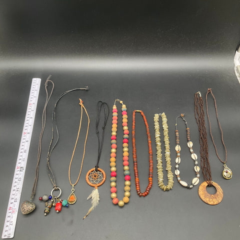 Boho Ethnic Tribal Wood Shell Bead Pendant Necklace Jewelry Lot of 10
