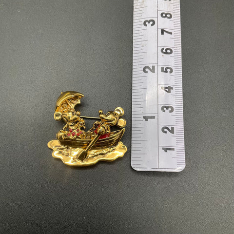 Vintage Disney Napier Mickey Minnie Mouse Boat Brooch Gold Tone Enamel Pin