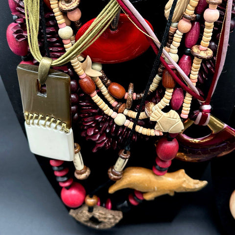 Boho Eclectic Jewelry Lot Beaded Animal Pendants Wood Resin Glass Necklaces