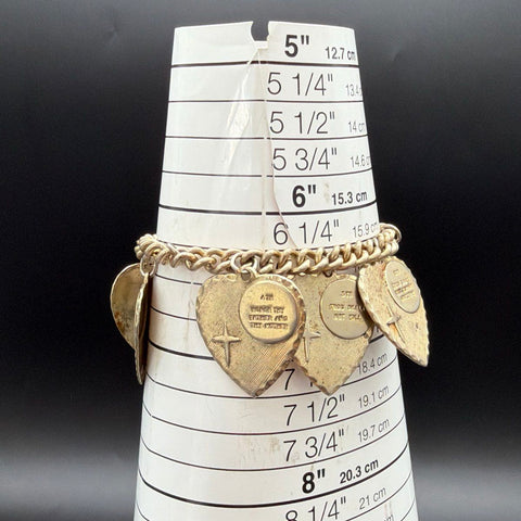Vintage Gold Tone Ten Commandments Heart Charm Bracelet Religious 7"