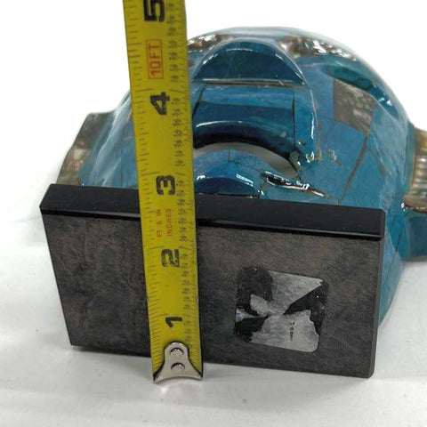 Vintage Aztec Mayan Style Mosaic Mask Blue Stone & Abalone Sculpture 8.5" Folk