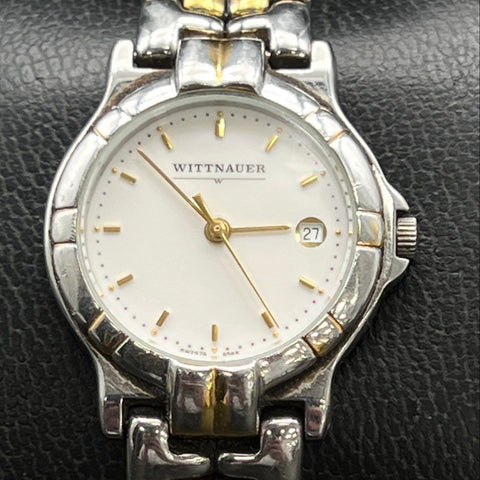 Vintage 90s Wittnauer Ladies Watch Two-Tone Gold Silver Tone Link Band Date
