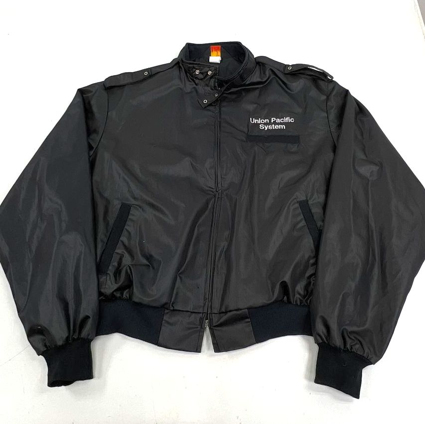 Vintage 80s Pla-Jac Union Pacific System Satin Bomber Jacket Made in USA Sz XL