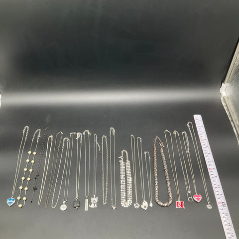 Mixed Costume Necklace Lot 20pc Silver Tone Faux Pearl Bestie Charm Nebraska