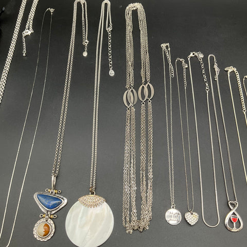 Mixed Costume Jewelry Lot 12 Necklaces Silver Gold Tone Mother of Pearl Enamel