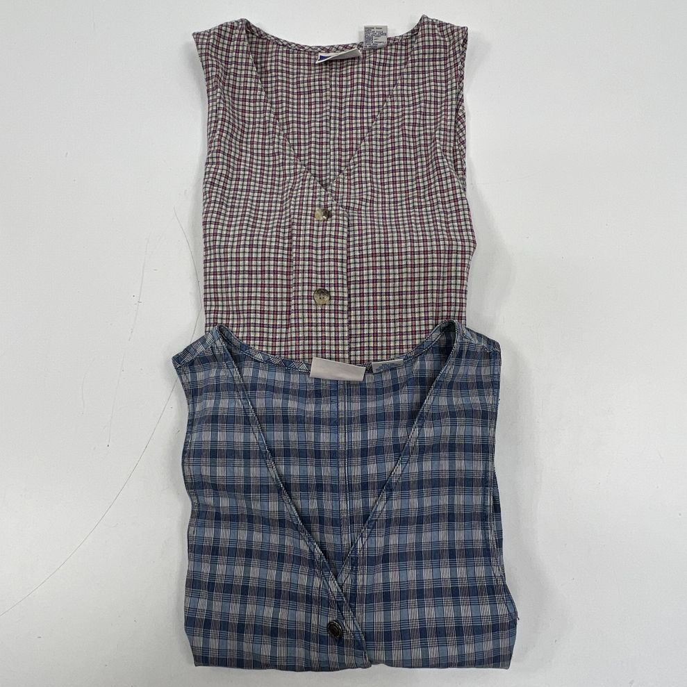 Vintage 90s Northcrest Plaid Jumper Dress Lot 2 Cottagecore Button Front L XL