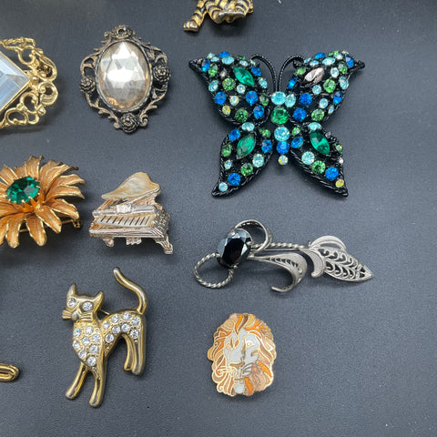 Vintage West Germany Costume Jewelry Lot of 15 Brooches Animals Musical Themes