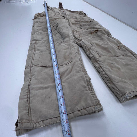 Vintage 90s Carhartt Quilt-Lined Double Knee Bib Overalls Distressed Sz 34x30