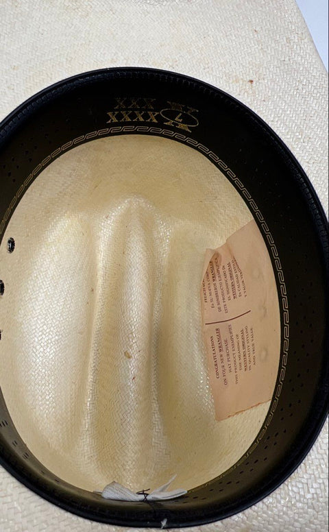 Vintage Wrangler Men's 7X Straw Cowboy Hat Western Leather Band Natural Large