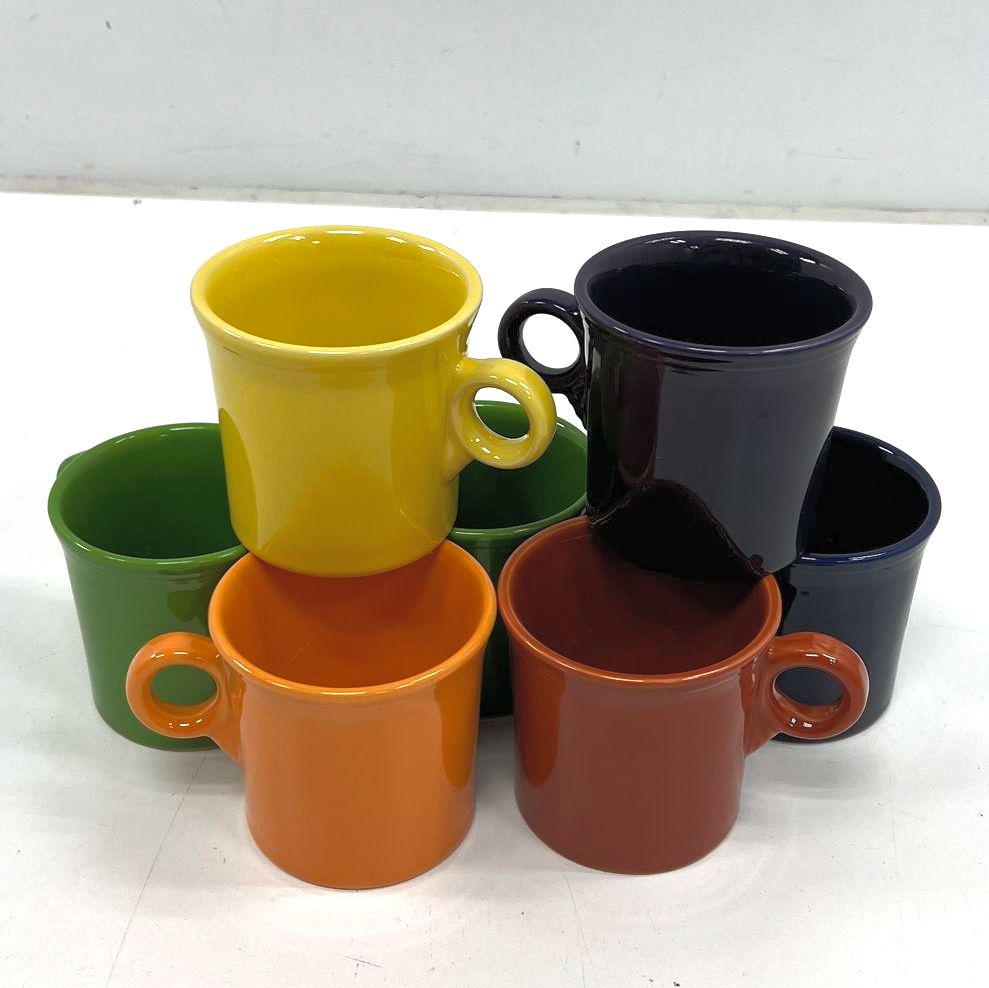 Fiesta Ring Handle Coffee Mugs Lot of 7 HLC USA Cobalt Green Yellow Orange
