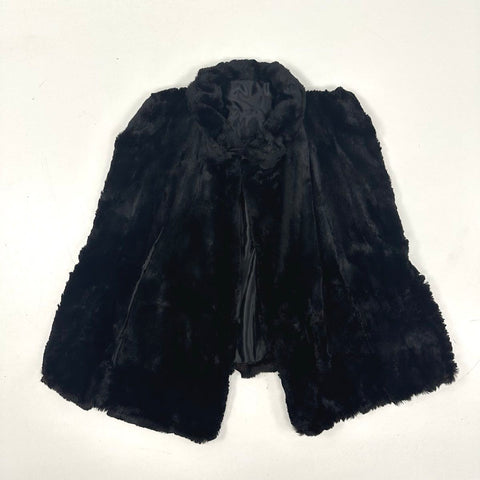Vintage 1950s Black Real Fur Shawl Capelet Hand Stitched Satin Lining Sz OS