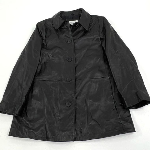 Vintage Y2K Liz Claiborne Black Leather Button Front Car Coat Jacket Women's L