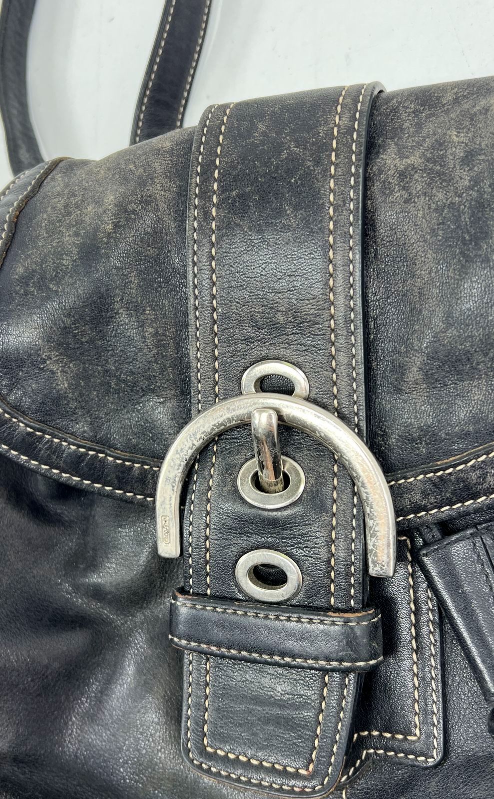 Vintage Coach Soho Black Leather Buckle Backpack Purse Bag Silver Hardware 3559