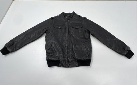 Structure Men's Black Faux Leather Bomber Jacket Sherpa Lined Full Zip Sz S