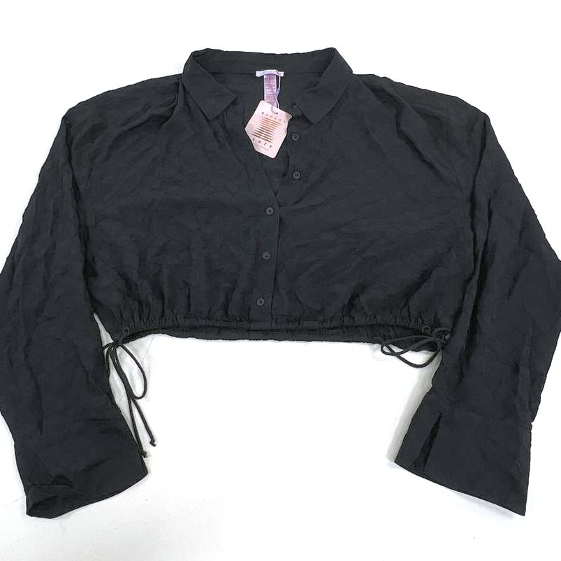 Savage X Fenty Black Textured Button Front Crop Top Womens XL NWT