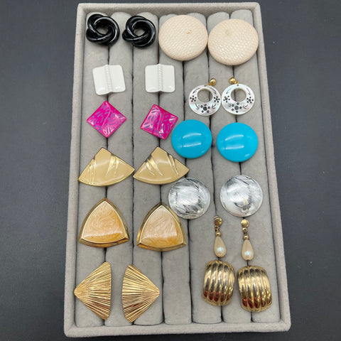 Vintage 80s 90s Costume Jewelry Lot 22 Pairs Earrings Gold Silver Tone Geometric