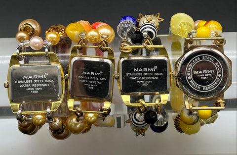 Narmi Beaded Bracelet Fashion Wristwatch Lot of 4 Gold Tone Japan Movement