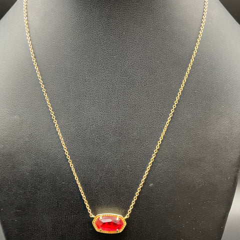 Kendra Scott Elisa Necklace Red Faceted Stone & Oval Stud Earrings Jewelry Set