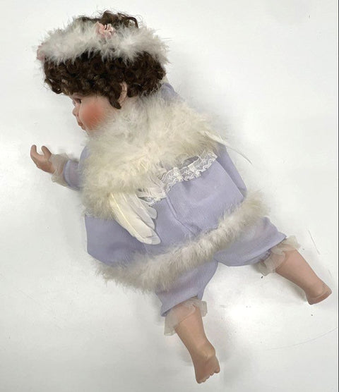 Goldenvale Artists Porcelain Angel Doll 2000 Purple Outfit Wings 16" Pillow