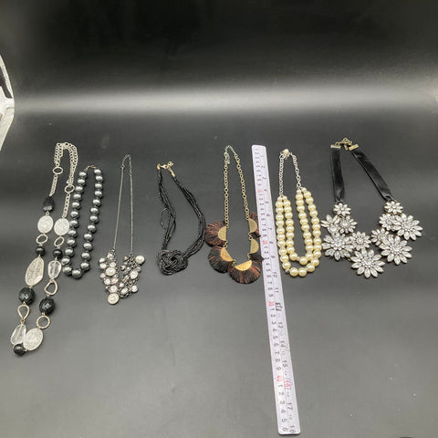 Vintage Modern Costume Jewelry Lot 7 Necklaces Faux Pearl Rhinestone Statement
