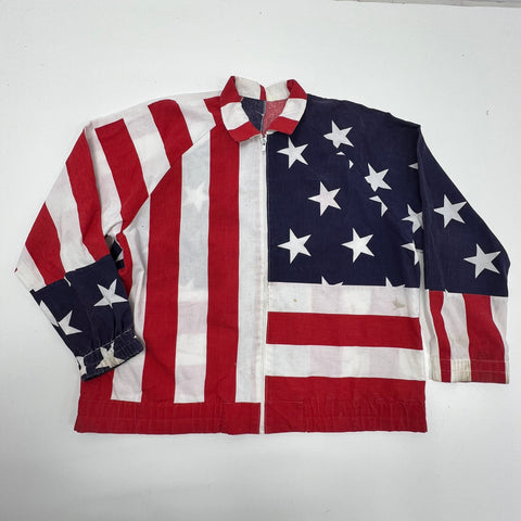Vintage 70s Red White Blue American Flag USA Patriotic Zip Up Jacket Mens L