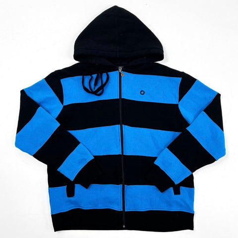 South Pole Men's Blue Black Striped Full Zip Hoodie Streetwear Sz M