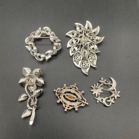 Celestial Floral Victorian Costume Jewelry Lot of 5 Vintage Style Brooches