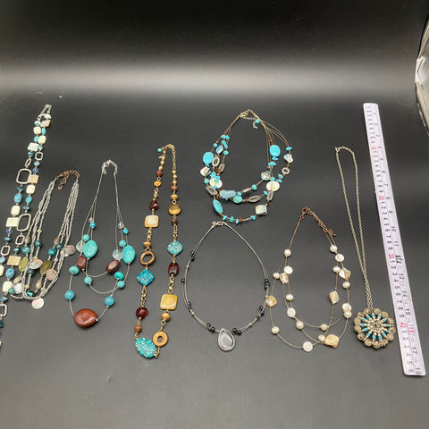 Boho Eclectic Faux Turquoise Shell Beaded Statement Necklace Jewelry Lot of 8