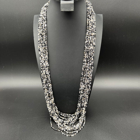 Vintage Joan Rivers Signed Multi-Strand Seed Bead Statement Necklace Black White