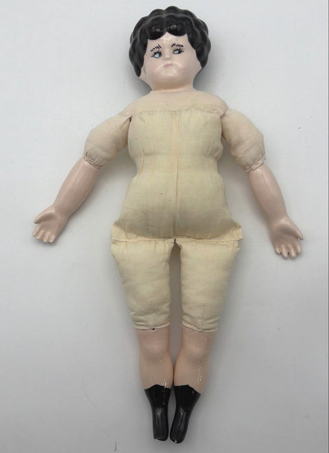 Antique China Head Doll Glazed Porcelain Cloth Body 17 Inch Painted Boots