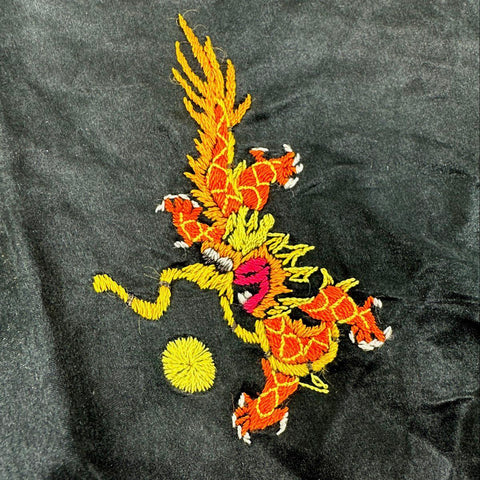 Vintage 80s Esme Chinese Dragon Embroidered Silk Kimono Robe Sz L