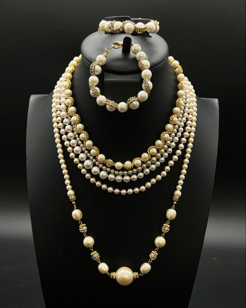 Vintage Faux Pearl Jewelry Lot of 8 Necklaces Bracelets Bib Collar Statement