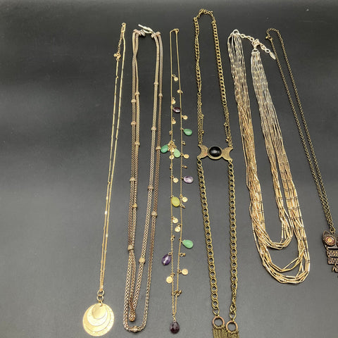 Vintage Boho Gold Tone Necklace Jewelry Lot of 6 Owl Tassel Celestial