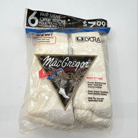 Vintage MacGregor Supreme Men's 6 Pair Crew Socks White Grey NIP Size 10-13