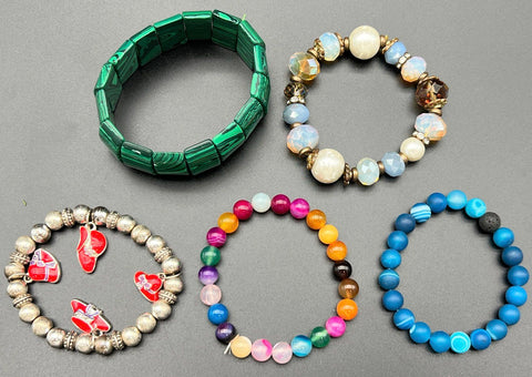 Mixed Style Beaded Boho Rhinestone Stretch Bracelets Wearable Jewelry Lot of 30