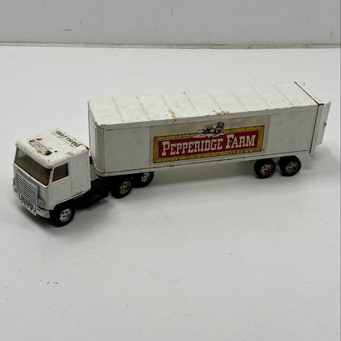 Vintage Pepperidge Farm Diecast Semi Truck with Trailer White Cab Over Engine