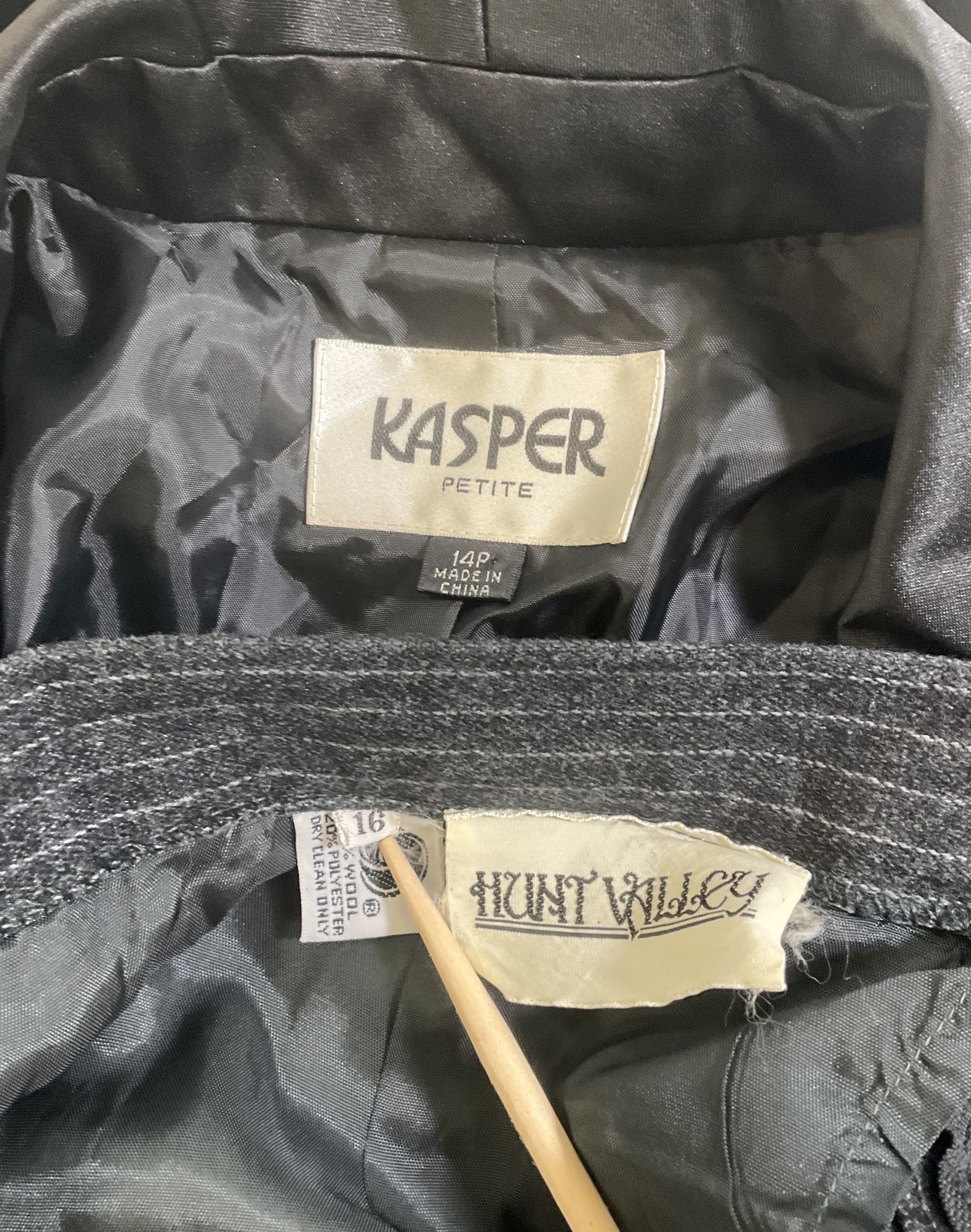 Vintage Lot 2 Women's Skirt Suits Kasper Koret Pinstripe Velvet 80s 90s 14P