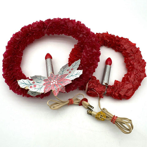 Vintage Christmas Light Up Wreath Lot 2 Electric Red Mid Century Tested