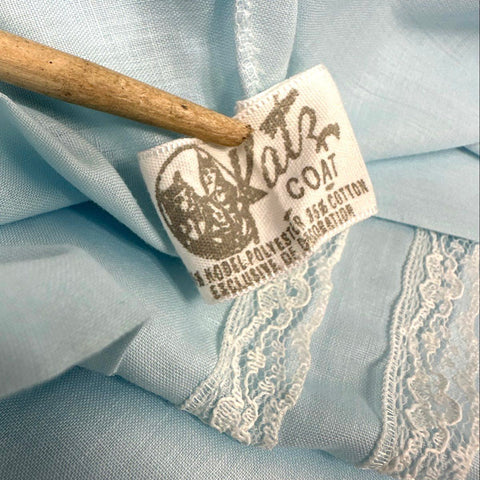 Vintage 1960s Katz Coat Blue Lace Embroidered Button Front Nightgown Sz L XL