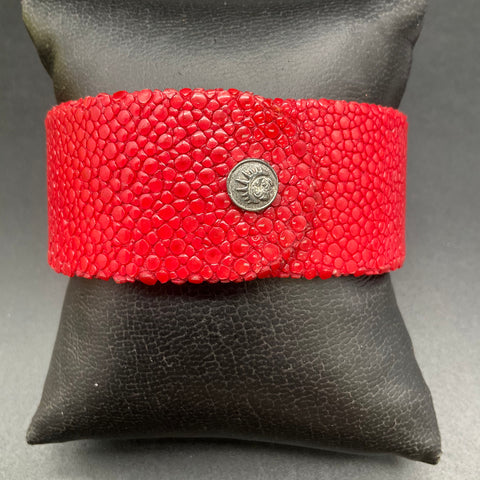 Angelique de Paris 925 Sterling Silver Red Galuchat Stingray Cuff Bracelet
