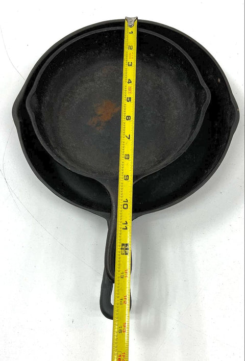 Lodge 10.25" & Unmarked 8" Cast Iron Skillet Pan Lot 2 Piece Set