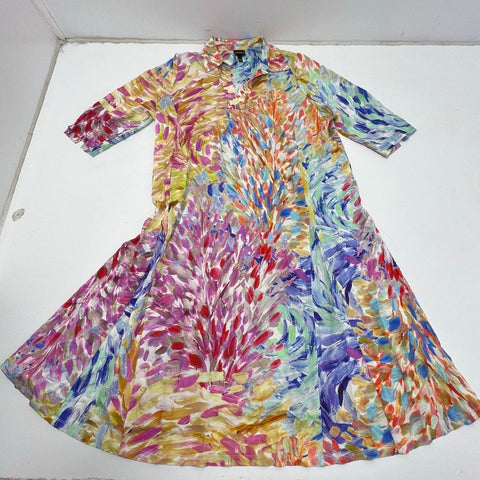 Ulla Popken Women's Multicolor Abstract Brushstroke Print Shirtdress Size 20/22