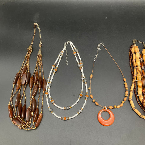 Bohemian Earth Tone Beaded Costume Jewelry Lot of 7 Fashion Necklaces