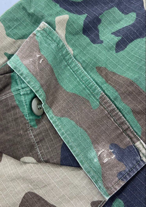 Vintage Military Woodland Camo Ripstop BDU Combat Jacket Shirt Men's Large Long
