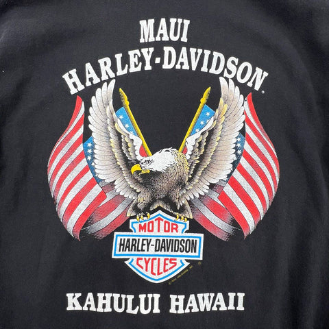 Vintage 90s Harley-Davidson Maui Hawaii Eagle Black Hoodie Sweatshirt Men's L
