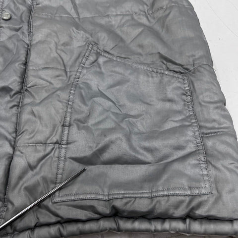 Vintage 90s Guess Men's Gray Quilted Puffer Vest Mock Neck Snap Front Size L