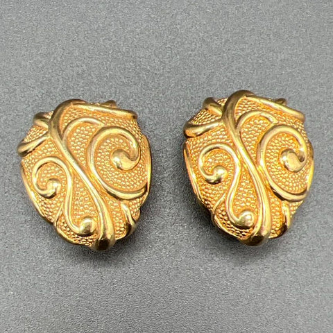 Vintage 80s Jose Barrera for Avon Venetian Mist Heavy Gold Tone Clip Earrings