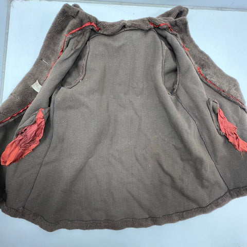 Vintage 70s Faux Fur Teddy Coat A-Line Jacket Large Collar Brown Sz S M