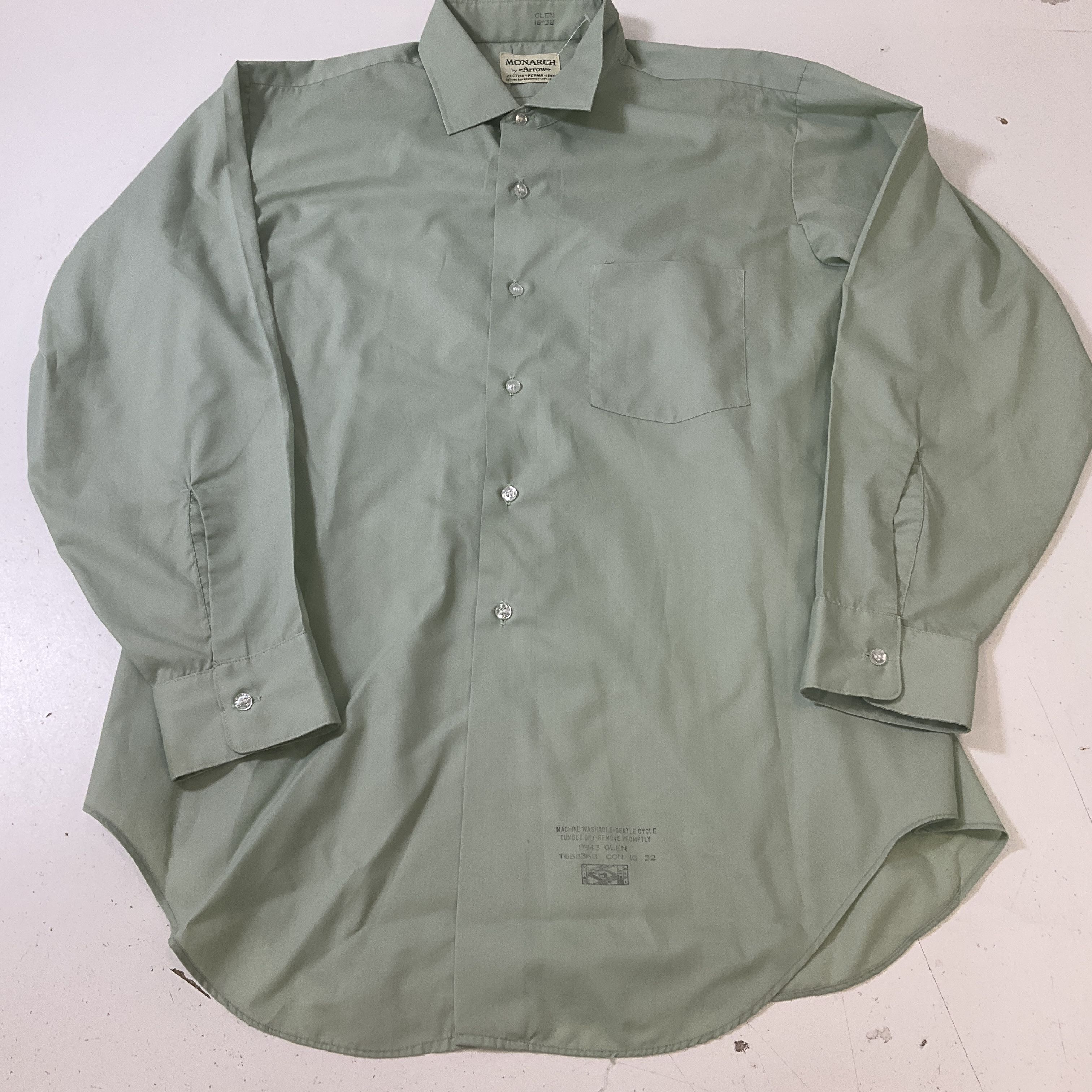 Monarch by Arrow Men's Green Button Up Shirt Size 16-32 Vintage 70s Union Made