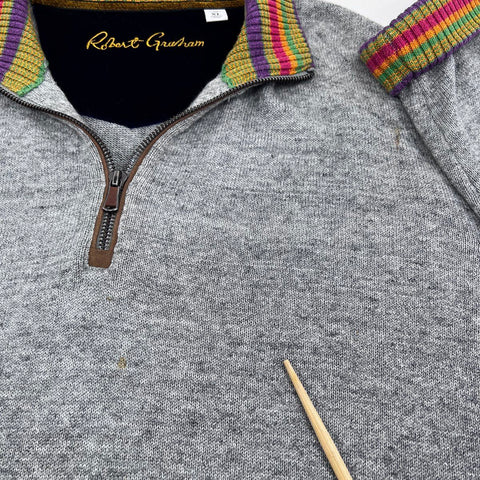 Robert Graham Men's Gray Striped Trim Quarter Zip Cotton Sweater XL